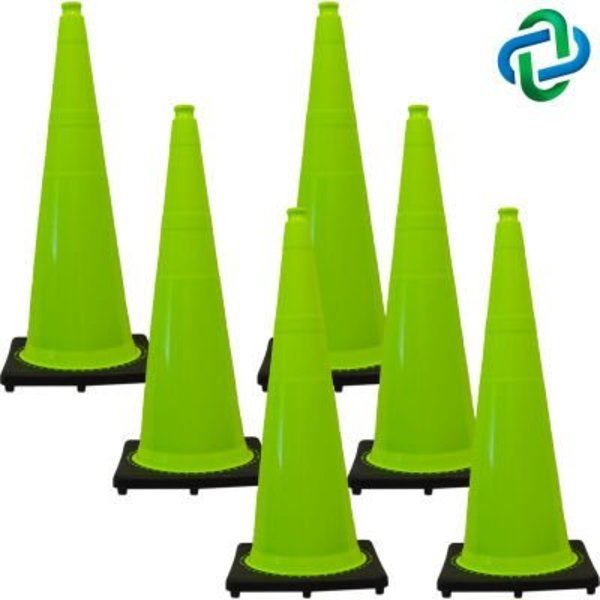 Gec Mr Chain Traffic Cone, 36in, Safety Green, 6/Pack 98014-6